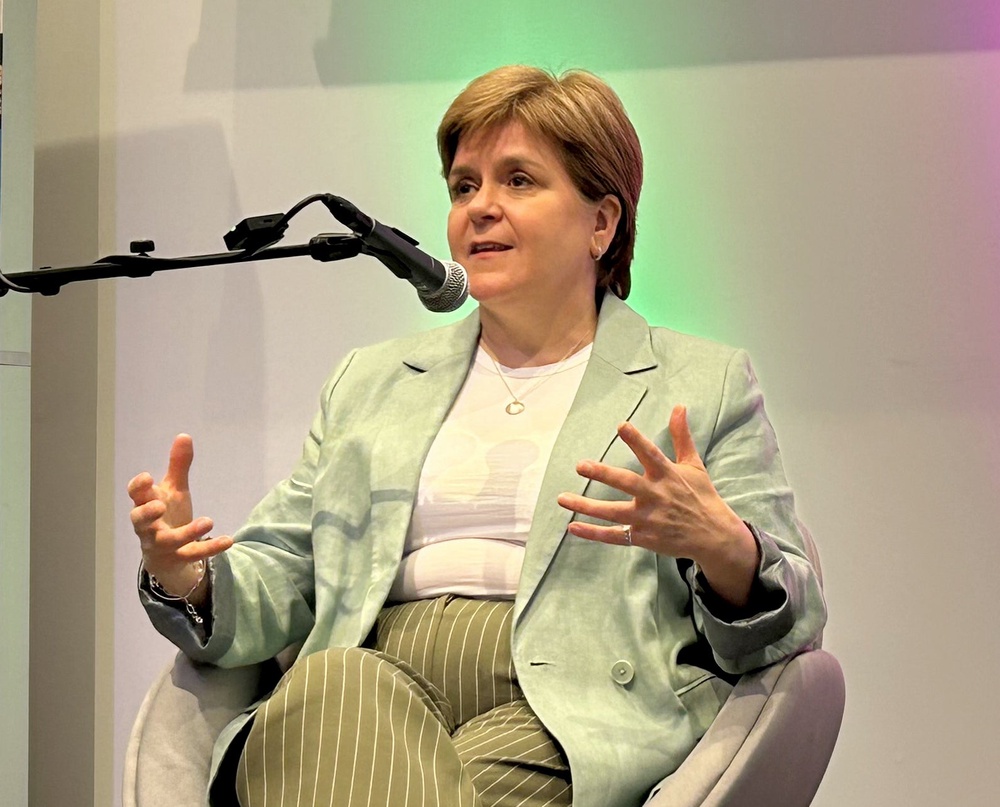 Former Scottish first minister Nicola Sturgeon takes part in an in-conversation with Doireann Ni Ghlacain at the west Belfast festival (Claudia Savage/PA) (PA Wire)