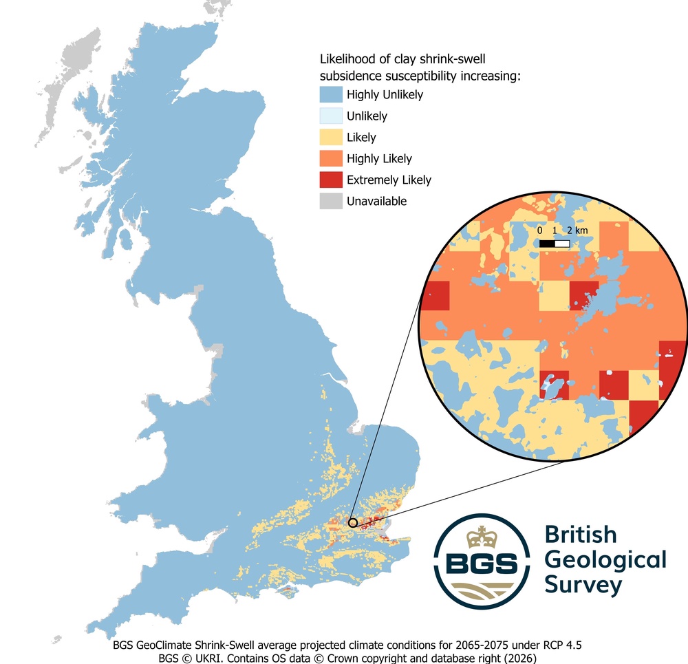 In its worse case scenario, the British Geological Survey said more than 4.2m homes could be in danger of subsidence by 2070 (British Geological Survey)