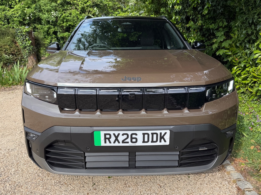 The new Jeep Compass Electric gets plenty of rugged styling cues and an updated, illuminated version of the famous Jeep seven bar grille (Steve Fowler)