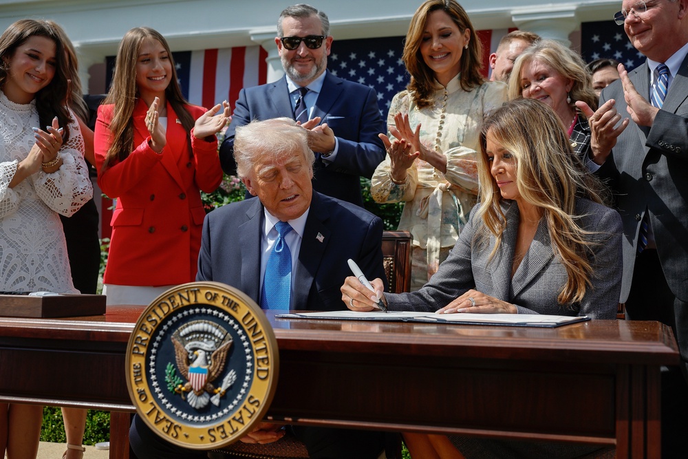 First lady Melania Trump supported the TAKE IT DOWN Act last year, which prohibits the publication of authentic and AI-generated sexual images published without a person’s consent, and requires online platforms to remove them within 48 hours of a complaint (Getty Images)