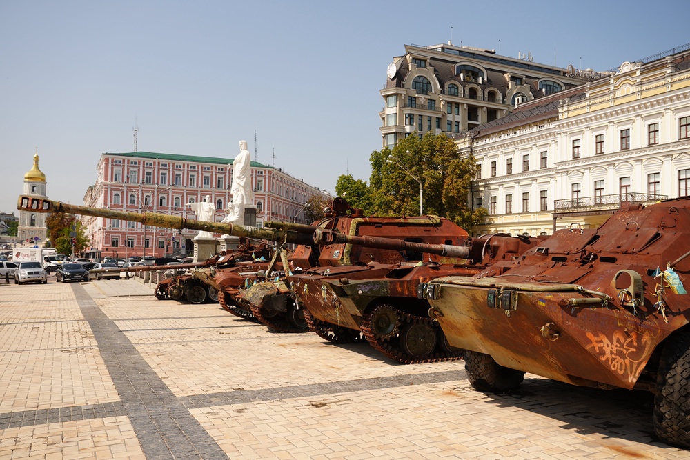 A general view of tanks in St Michael’s Square in Kyiv (Jane Barlow/PA) (PA Wire)