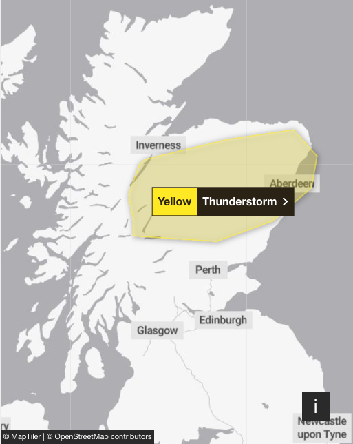 A yellow weather warning for thunderstorms has been issued for parts of Scotland from 10am on Wednesday (Met Office)