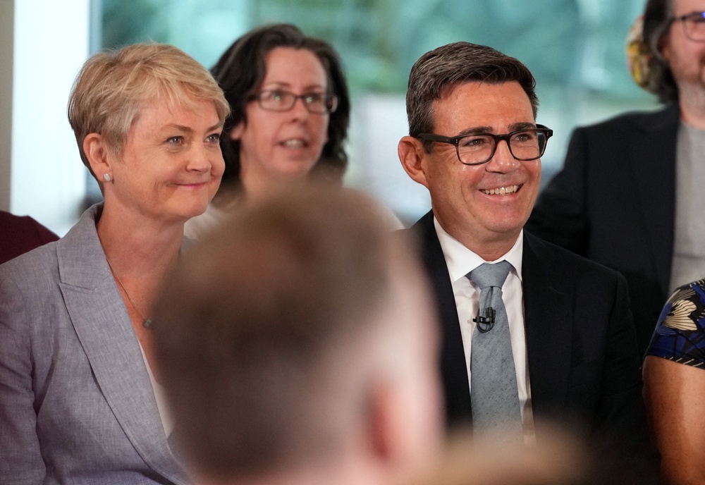 Britain's Health Secretary Yvette Cooper and Britain's Prime Minister Andy Burnham smile during a visit social care organisation Jewish Care, in north west London on July 29, 2026 (AFP/Getty)