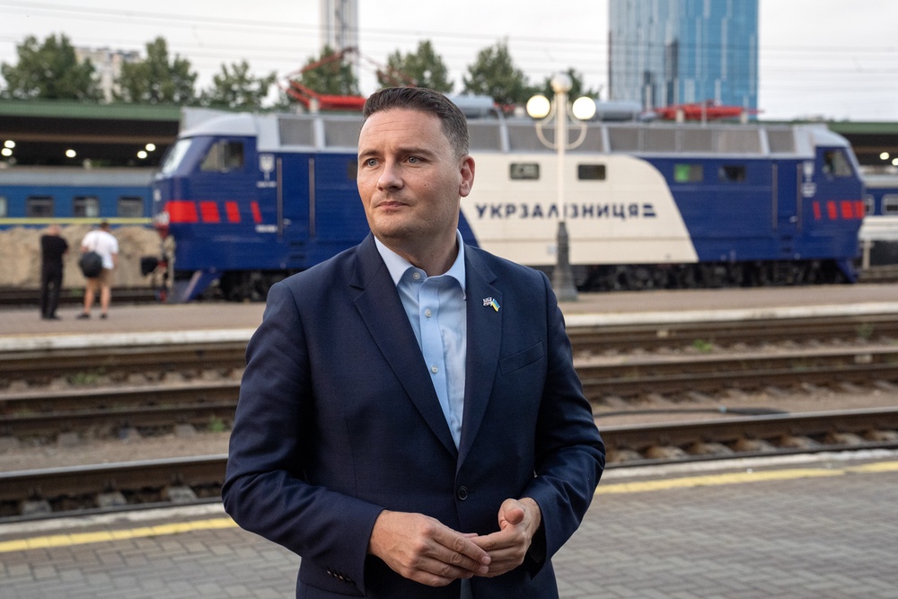 Wes Streeting looks on before departing by train in Kyiv, 5 August (AP)