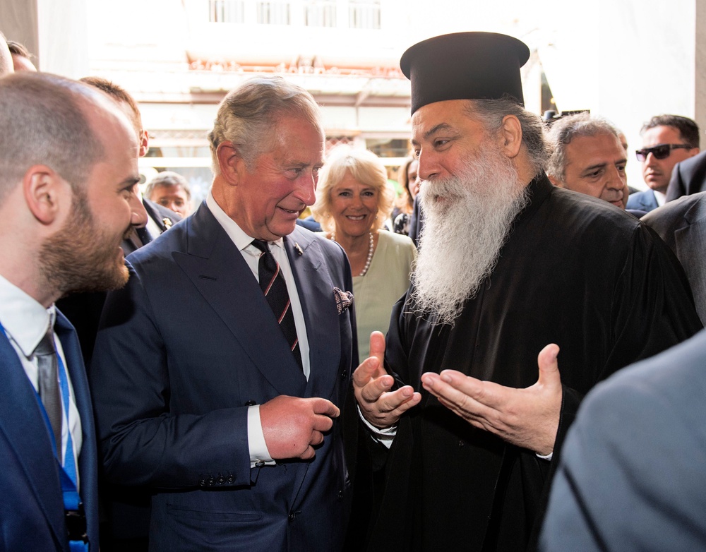Charles, then the Prince of Wales during a visit to the Byzantine Church in Kapnikarea, during a walking tour of the Kapnikarea area in Athens (Arthur Edwards/The Sun/PA) (PA Archive)