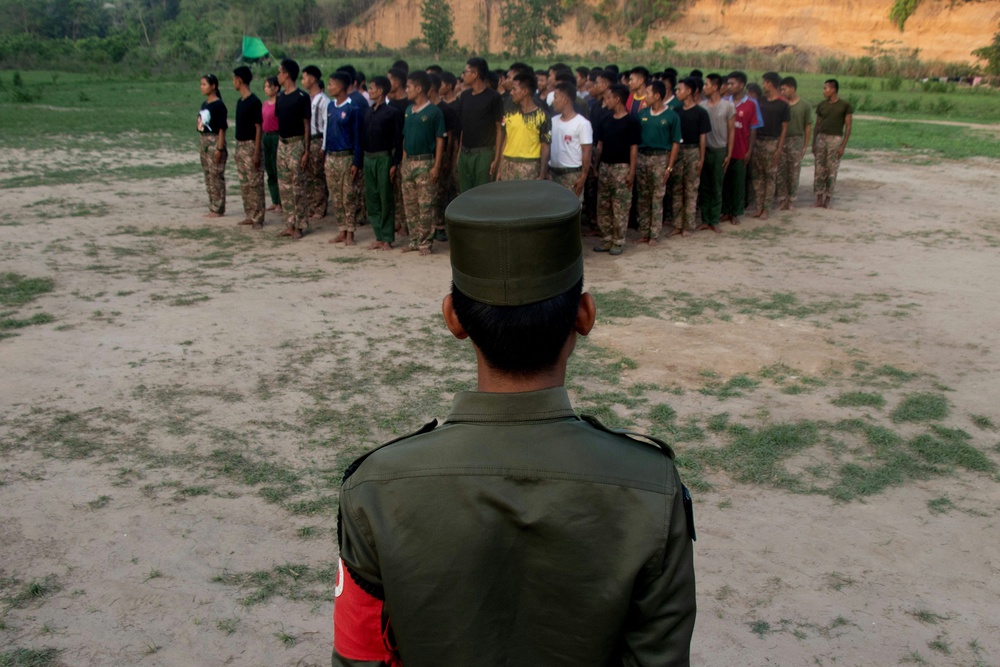 Members of the Mandalay People's Defence Forces take part in a training session at an undisclosed location in the Sagaing region of Myanmar (AFP/Getty)