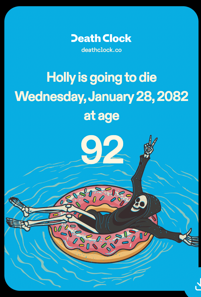 The DeathClock app lets me know my date of death, revised after their free introductory blood test (Brent Franson, DeathClock)
