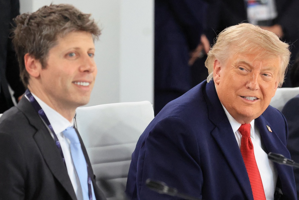 Trump with OpenAI CEO Sam Altman during a working lunch meeting of G7 members in Evian, France, on June 17, 2026. The president says artificial intelligence doesn’t need additional guardrails as long as he’s in the White House (AFP/Getty)