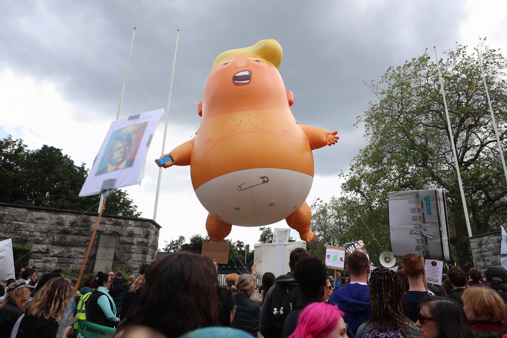 The Trump baby blimp is flown at the Garden of Remembrance in Dublin in 2019 (Liam McBurney/PA) (PA Archive)