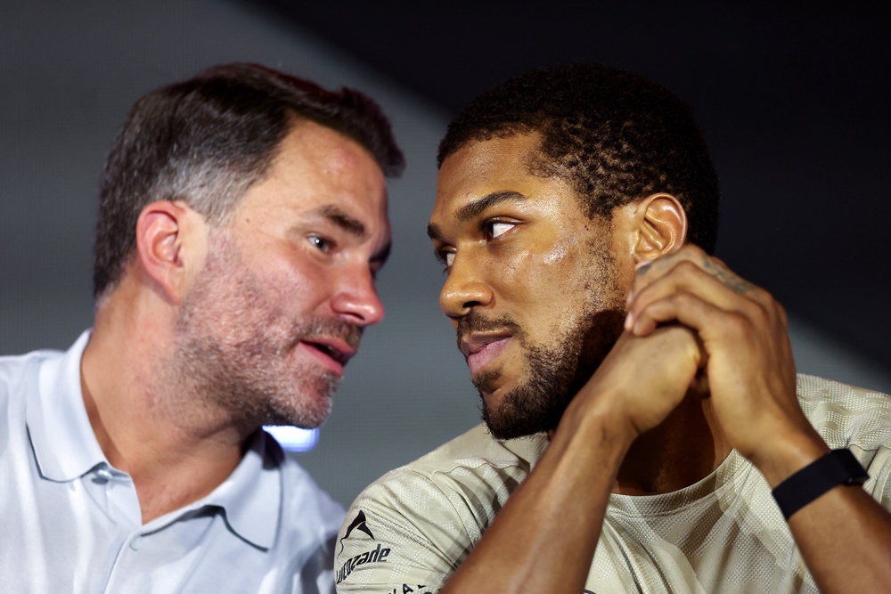 Eddie Hearn (left) promotes Anthony Joshua among others in the boxing world (Getty)