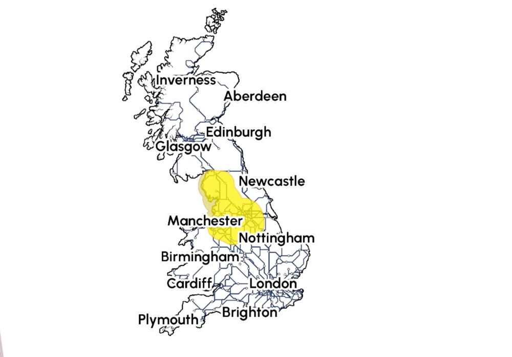 Areas affected by mass travel disruption (National Rail)