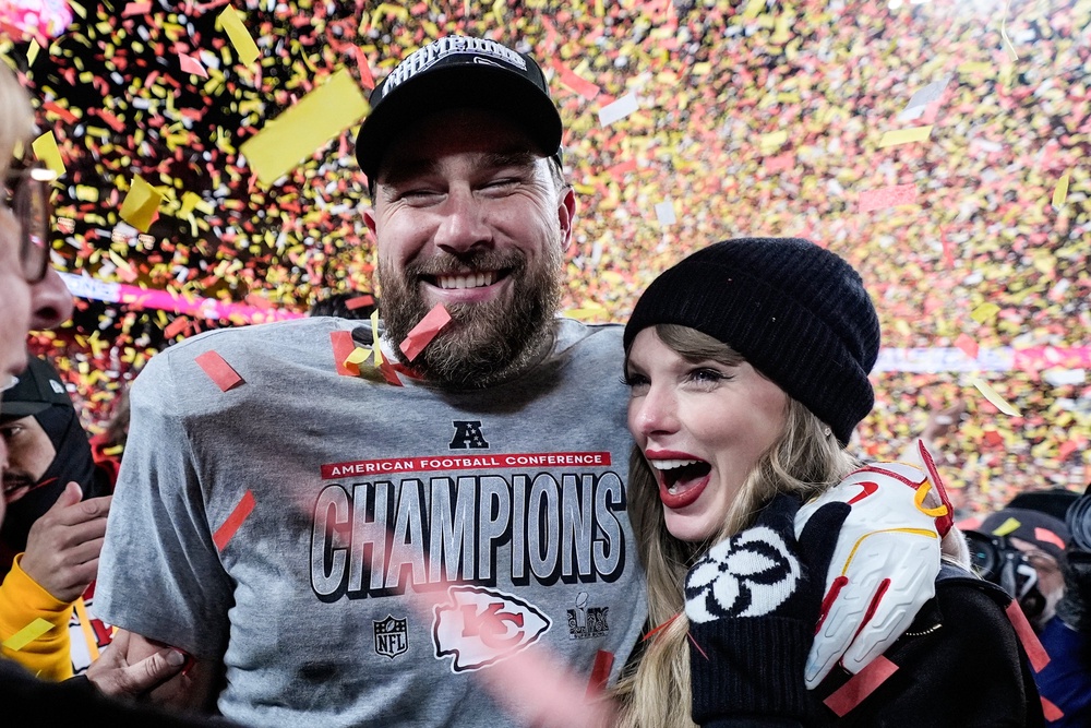 Travis Kelce and Taylor Swift’s wedding was officiated by Adam Sandler (AP)
