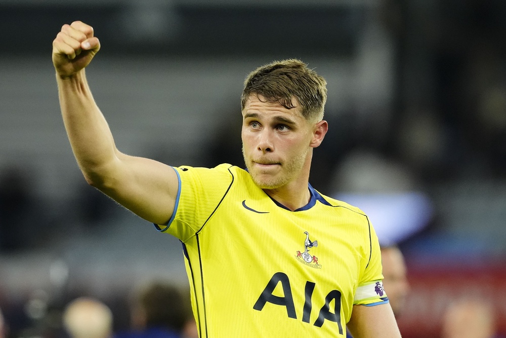 Micky van de Ven celebrates during Tottenham’s successful relegation battle (Nick Potts/PA) (PA Wire)
