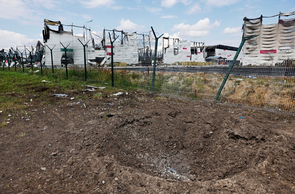 File. A crater near the remains of the Wildberries warehouse that burned down after a recent Ukrainian drone attack in the course of the Russia-Ukraine conflict, in the city of Elektrostal in the Moscow region, Russia, 23 July 2026 (Reuters)