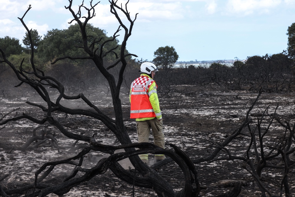 Emergency services near the scene of the wildfire at Dunwich Heath (Humphrey Nemar/PA) (PA Wire)