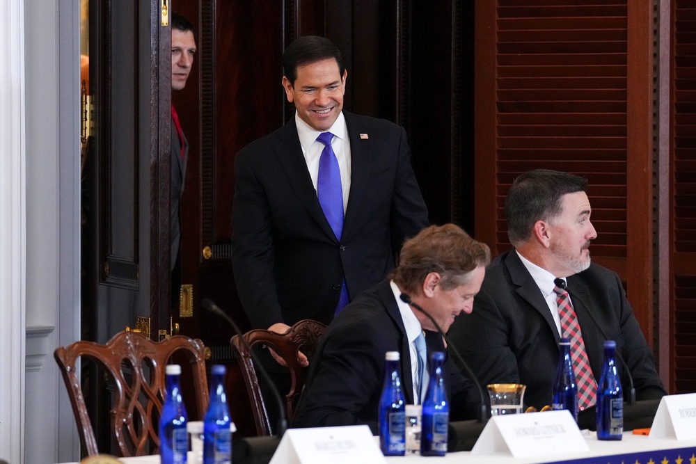 US secretary of state Marco Rubio arrives to a roundtable on the American mining industry at the US Department of State (Getty)