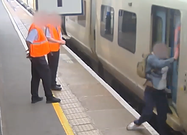 The passenger falls between the train and the platform edge in footage shared by Greater Thameslink Railway as a warning to other passengers (Greater Thameslink Railway)