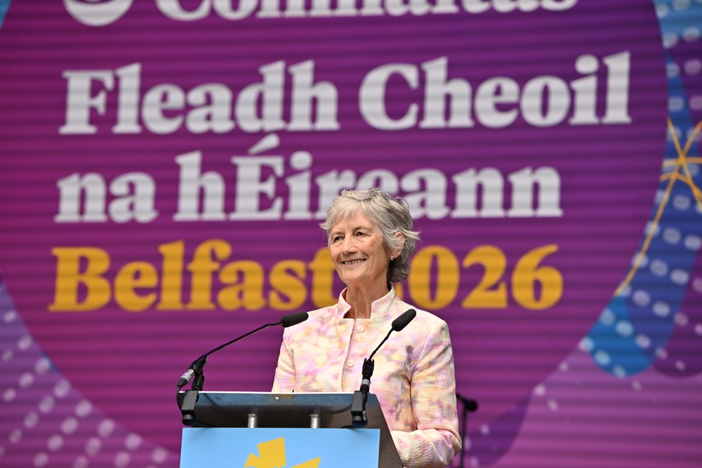 Irish President Catherine Connolly speaking at the Fleadh (Oliver McVeigh/PA) (PA Wire)
