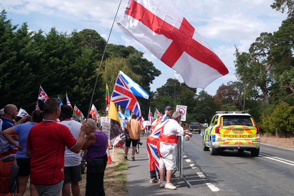 There have been protests at the site since the Home Office announced plans for RAF Barnham in Suffolk to be used to house asylum seekers (Joe Giddens/PA) (PA Wire)