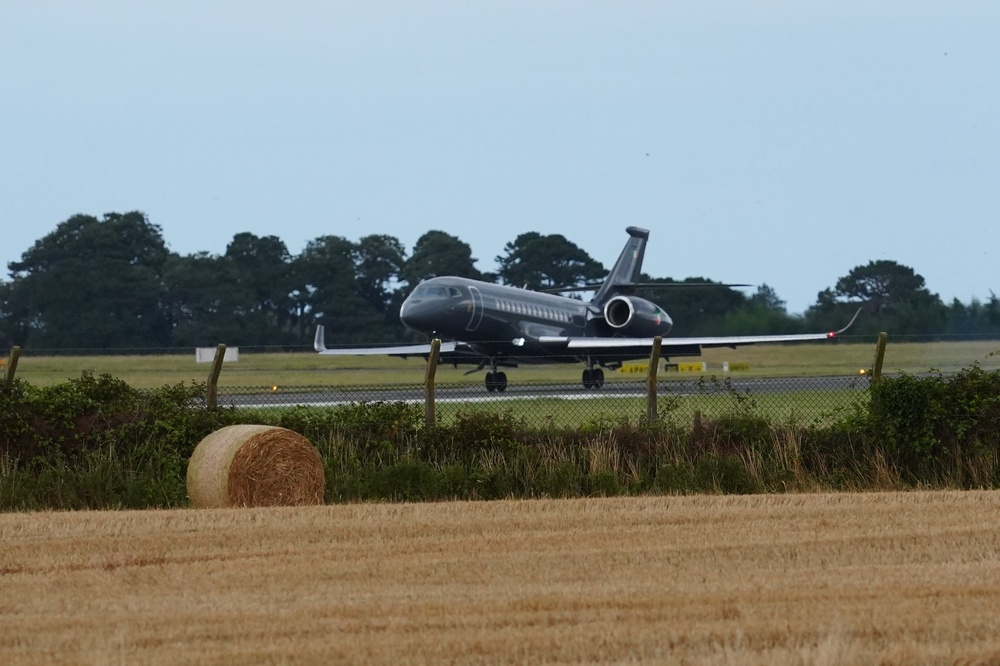 An Irish government plane carrying Daniel Kinahan landing at Casement Aerodrome, Baldonnell, on Sunday (PA)