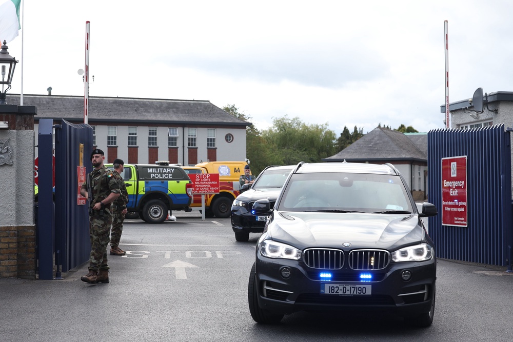 Garda vehicles leaving Casement Aerodrome (Damien Eagers/PA) (PA Wire)