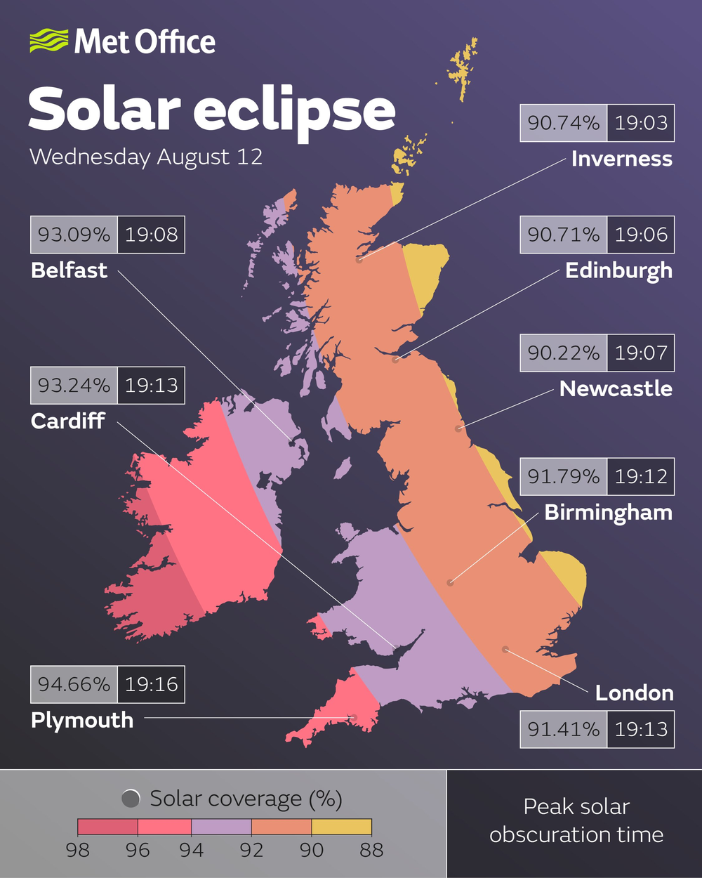 The Met Office has released a map showing the best places to watch the 2026 solar eclipse (Met Office)