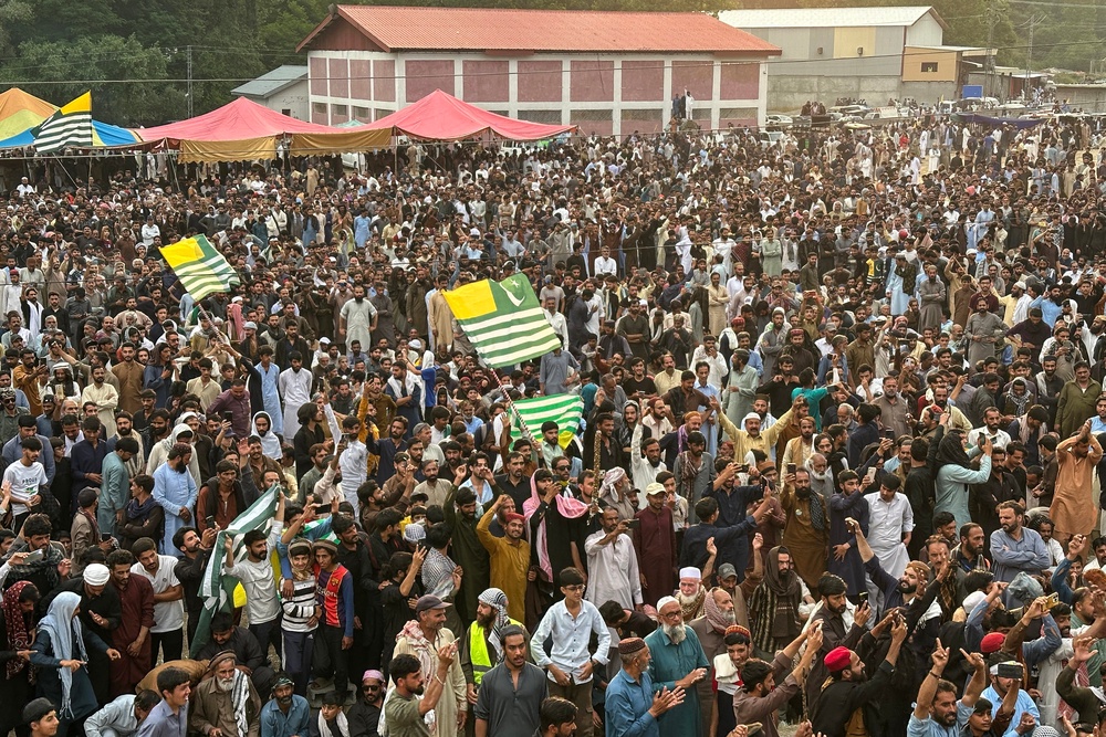 Supporters of the Joint Awami Action Committee gather during a protest in Rawalakot, Pakistan-administered Kashmir, on 24 June 2026 (AFP/Getty)