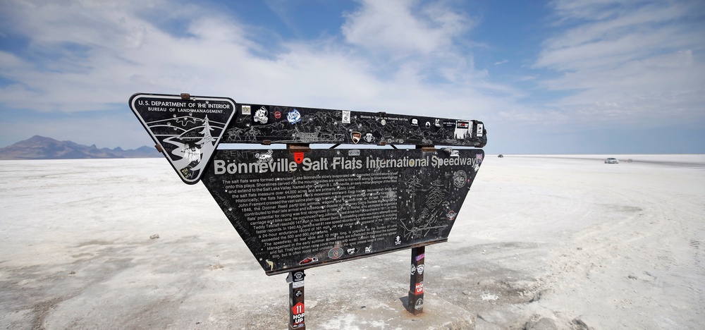 The Bonneville Salt Flats International Speedway sign near Wendover, Utah (AP Photo/Rick Bowmer,File)