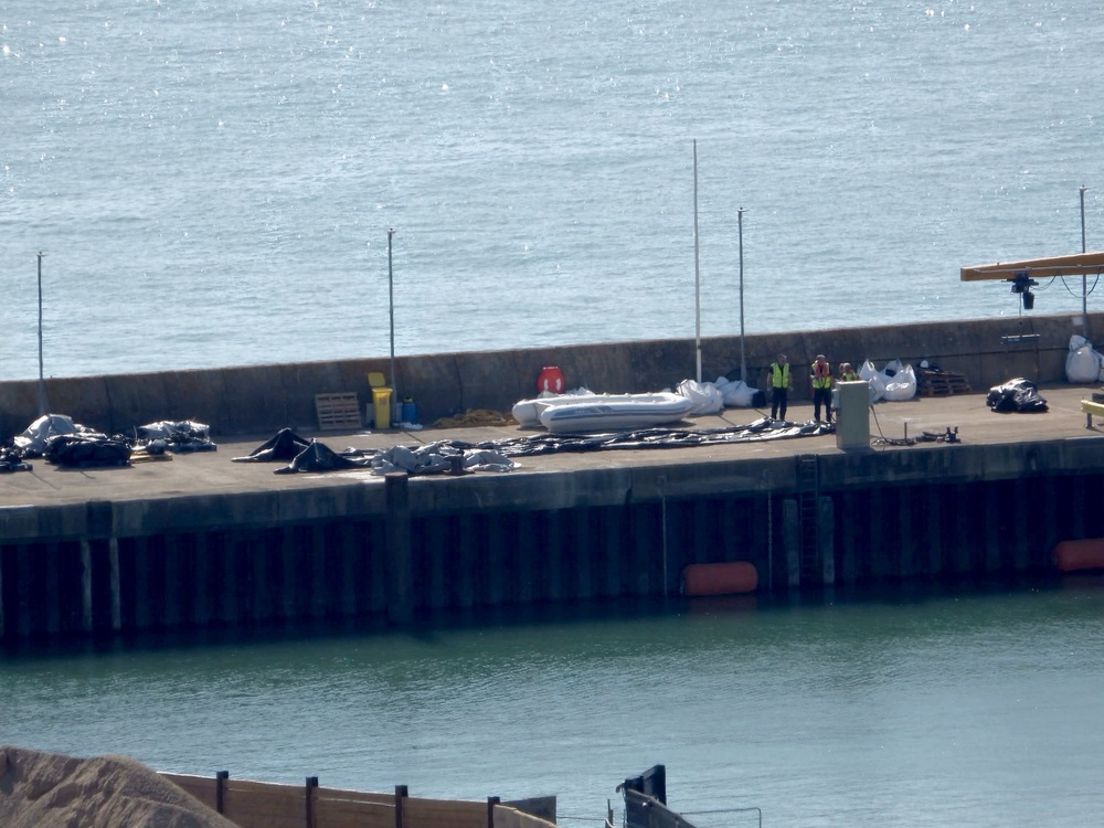 A deflated dinghy is seen on the quayside in Dover, Kent on Monday. (PA Wire)