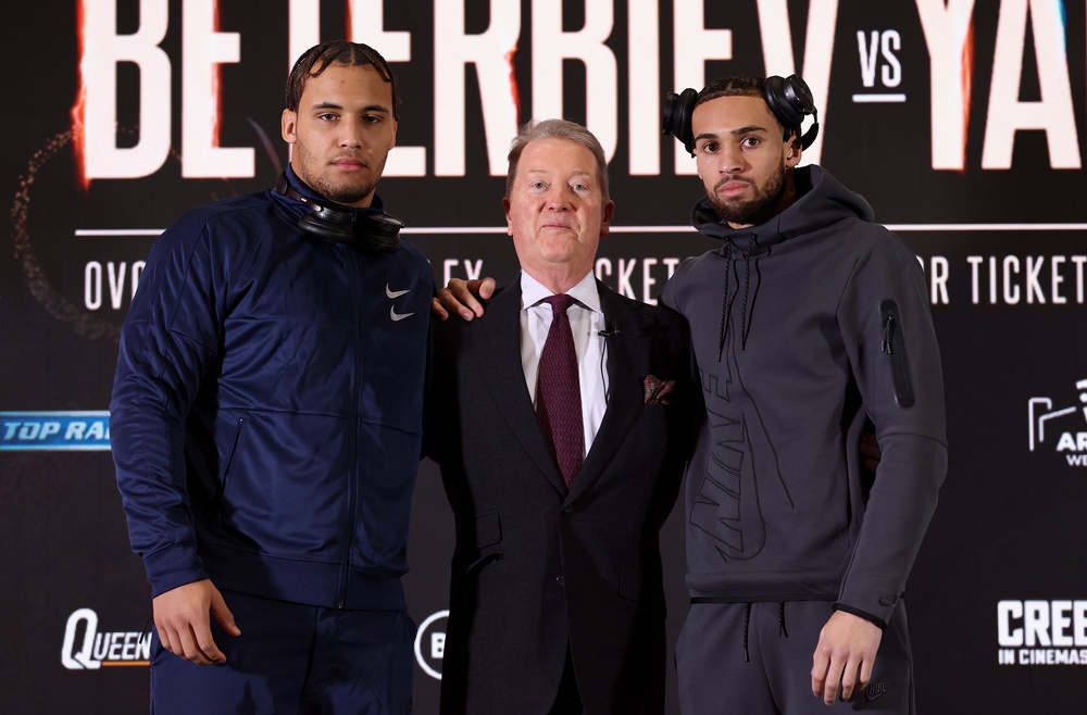 Karol with his brother Moses (left) and promoter Frank Warren (Getty)