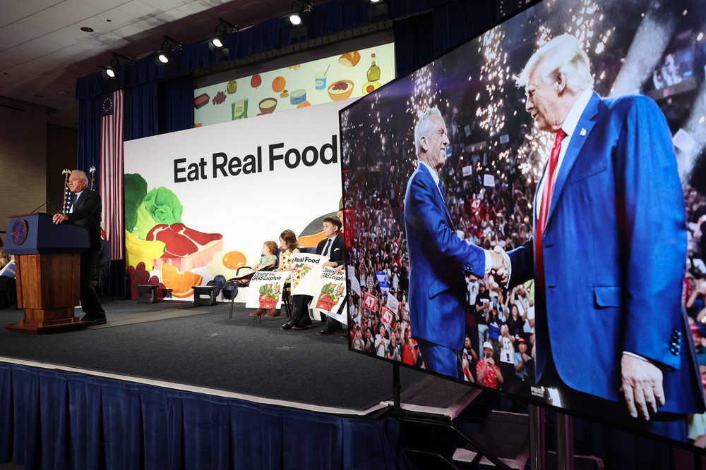 RFK Jr. delivers remarks during an event at HHS Headquarters Monday that highlighted a series of 'landmark actions' to improve the nation's food supply and advance the 'Make America Healthy Again' agenda (Getty Images)
