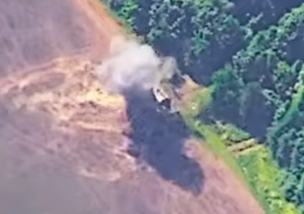 The moment of impact in footage shared on Sunday from an undisclosed location (15th Artillery Reconnaissance Brigade / YouTube)
