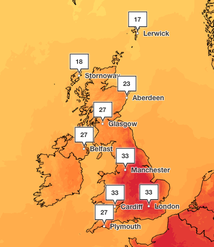 Temperatures will soar across the entire United Kingdom on Thursday (Met Office)