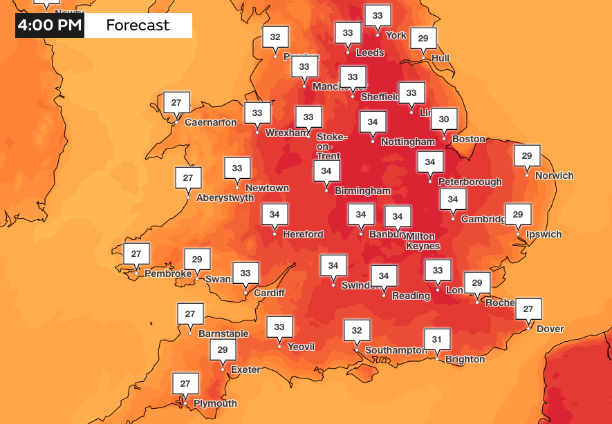 Across England and Wales, the mercury is expected to surpass 30C on Thursday (Met Office)