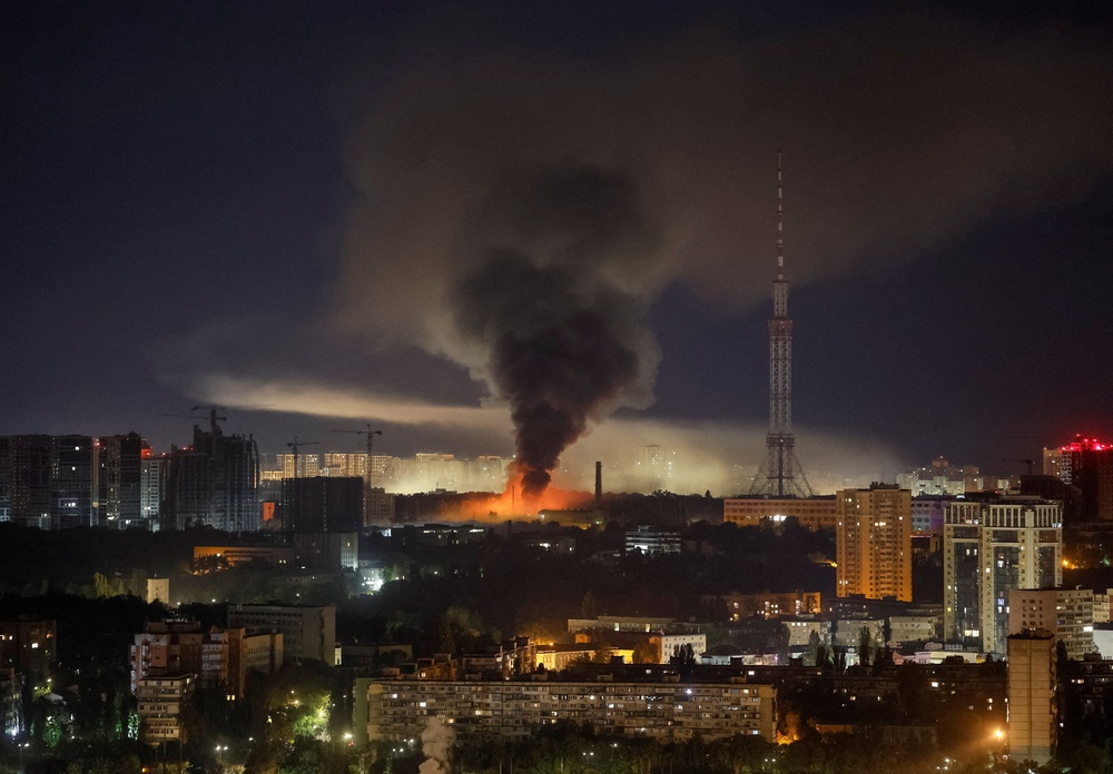 Smoke rises in the city during a Russian missile strike, amid Russia's attack on Ukraine, in Kyiv (Reuters)