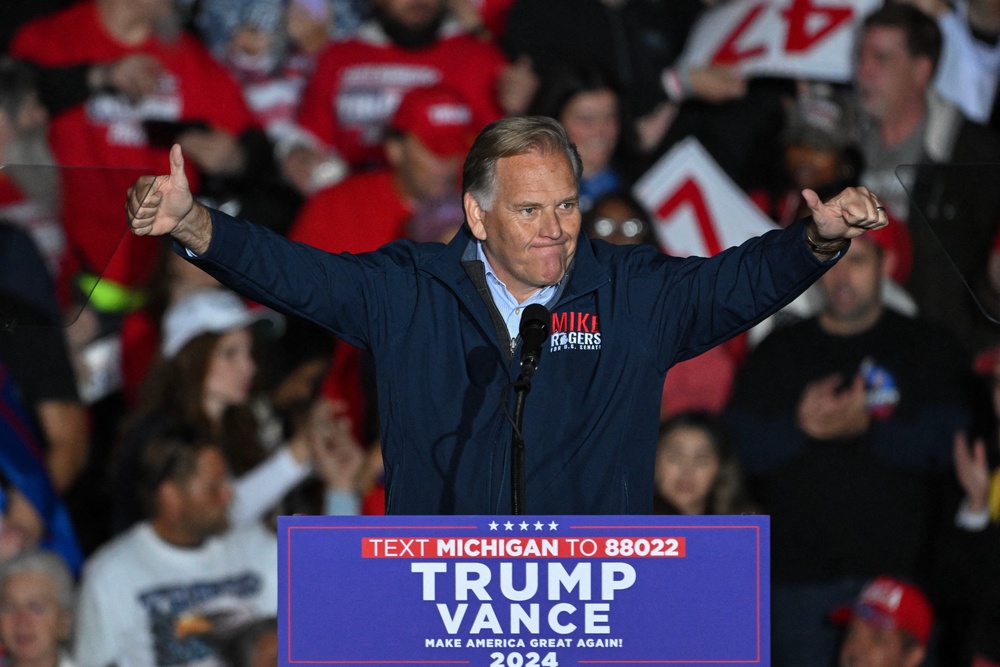 Michigan’s Mike Rogers on the campaign trail for Trump in 2024 (AFP/Getty)