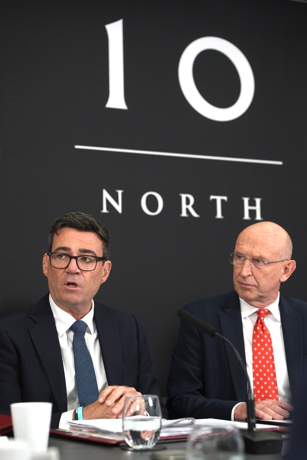 Prime Minister Andy Burnham (left) sits next to Chancellor of the Exchequer John Healey during a National Economic Council meeting at No 10 North, located in Heron House, central Manchester (Christopher Furlong/PA) (PA Wire)