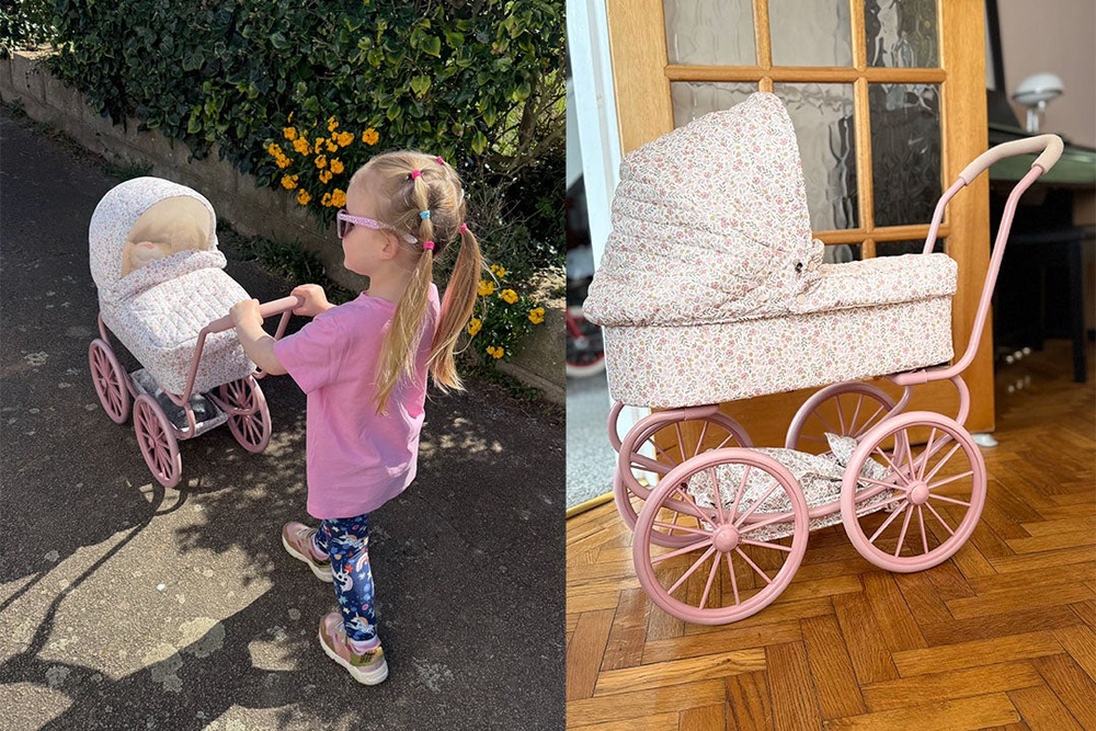 The pram is easy for little hands to steer (Sarah Jones/The Independent)