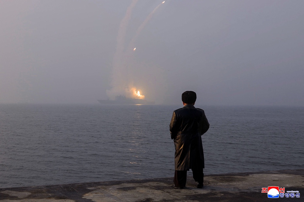 North Korean leader Kim Jong Un inspects the test-launch of a missile from the naval destroyer Choe Hyon (AFP/Getty)