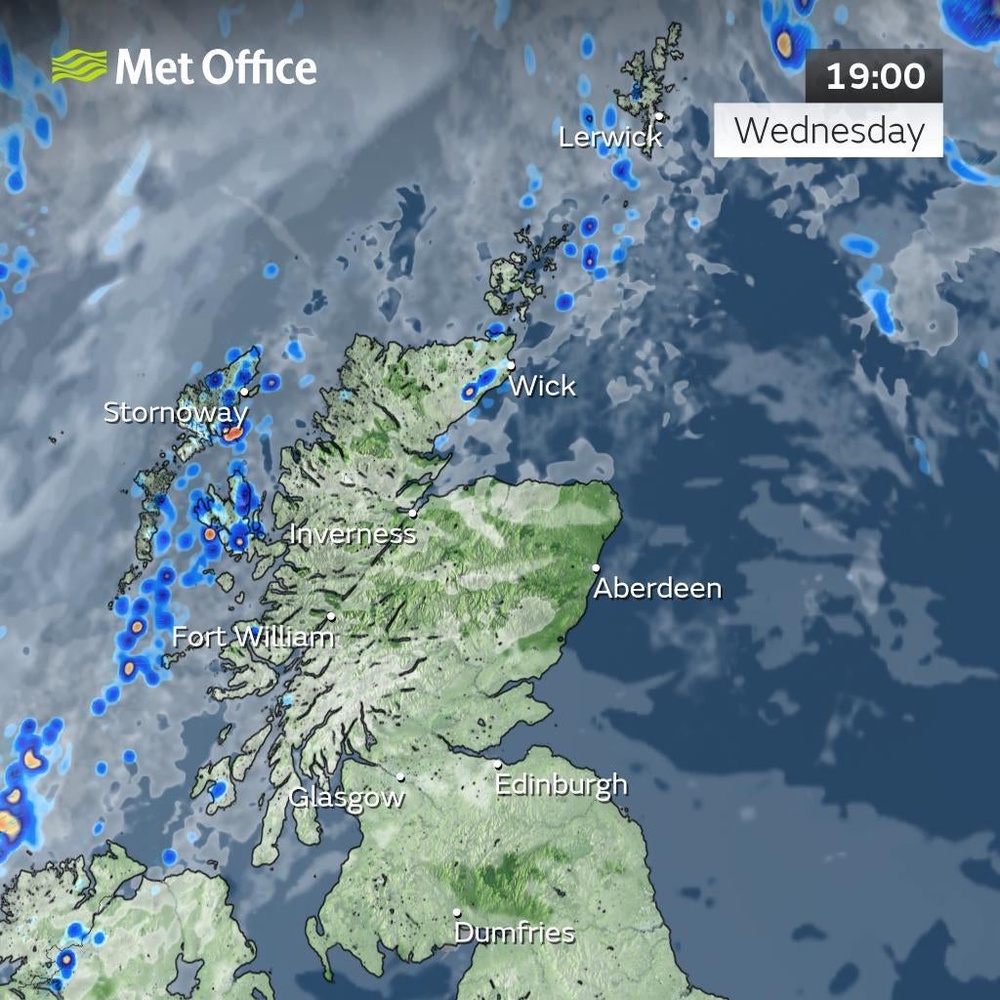 Much of Scotland is expected to be covered by cloud on Wednesday evening (Met Office/PA) (PA Media)