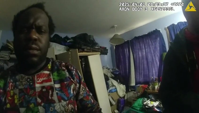 Screengrab taken from bodyworn video from April 1 2025 of Simon Levy being arrested for the first murder (Metropolitan Police)