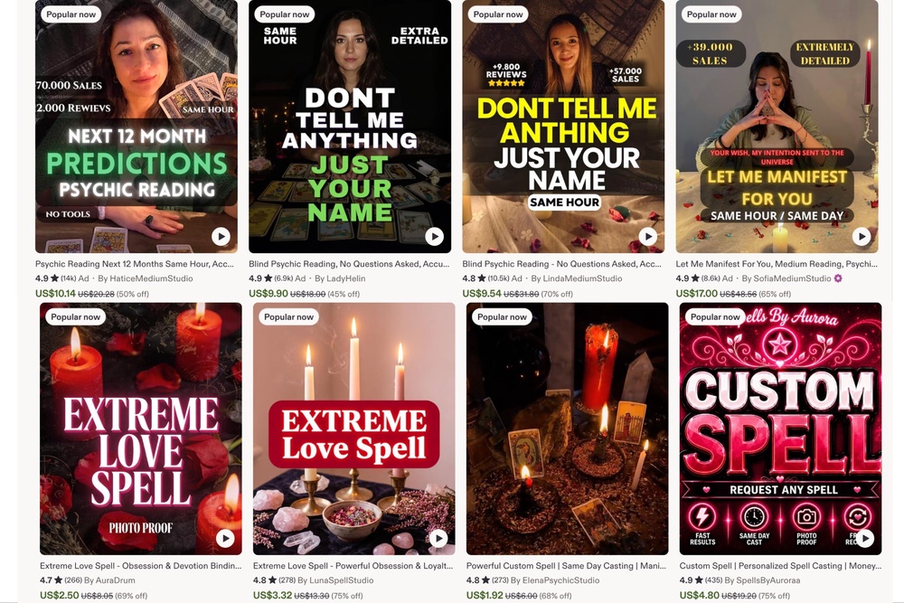 Etsy has dozens of options to choose from when it comes to witchcraft, from love spells to manifestations (Etsy)
