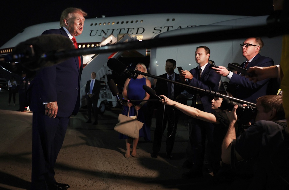 Trump was at Joint Base Andrews Tuesday night while returning from a Patriots game in Ohio (Getty)