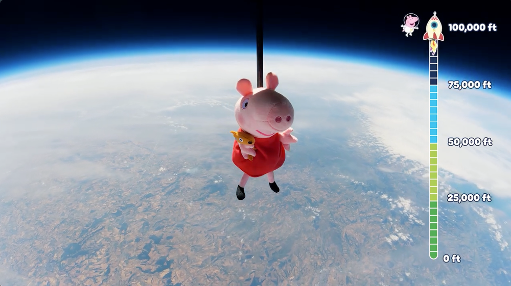Peppa Pig has completed a mission into outer space, where she reached an altitude of more than 100,000 feet, before floating just above the planet’s atmosphere (NEC)