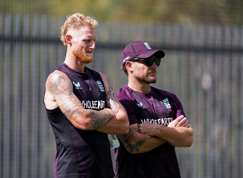 England’s former red-ball head coach Brendon McCullum with ex-captain Ben Stokes (Robbie Stephenson/PA) (PA Archive)