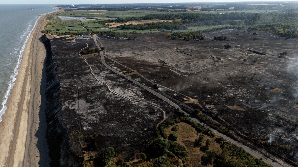 All public rights of access have been suspended following the wildfire at Dunwich Heath (Jacob King/ PA) (PA Wire)