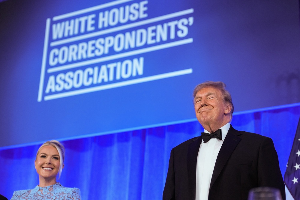 Trump and Leavitt at the re-scheduled White House Correspondents Dinner in the Presidential Ballroom at the Waldorf Astoria on July 24, 2026 (Getty Images)