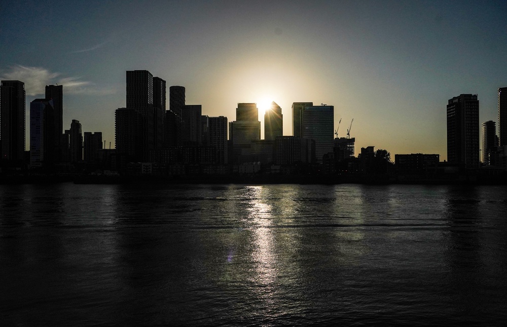 The solar eclipse by Canary Wharf (Ian West/PA) (PA Wire)