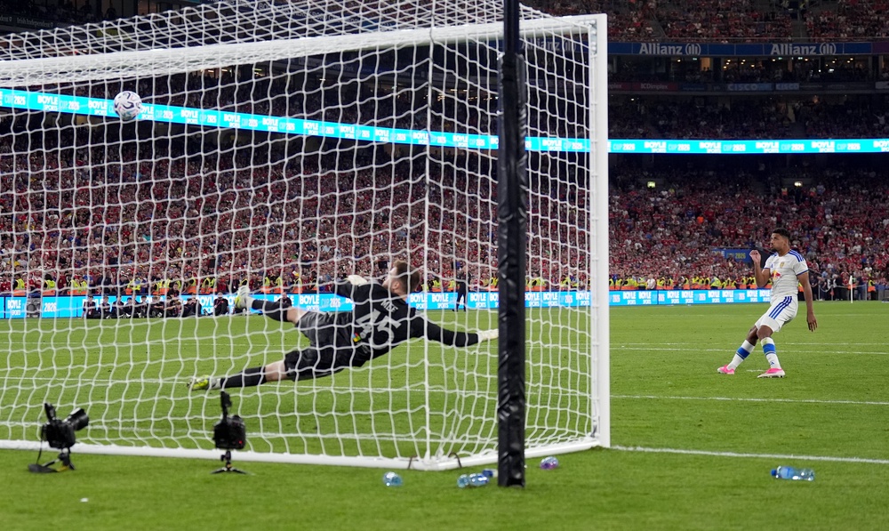 James Justin hit the bar with his penalty... (PA)