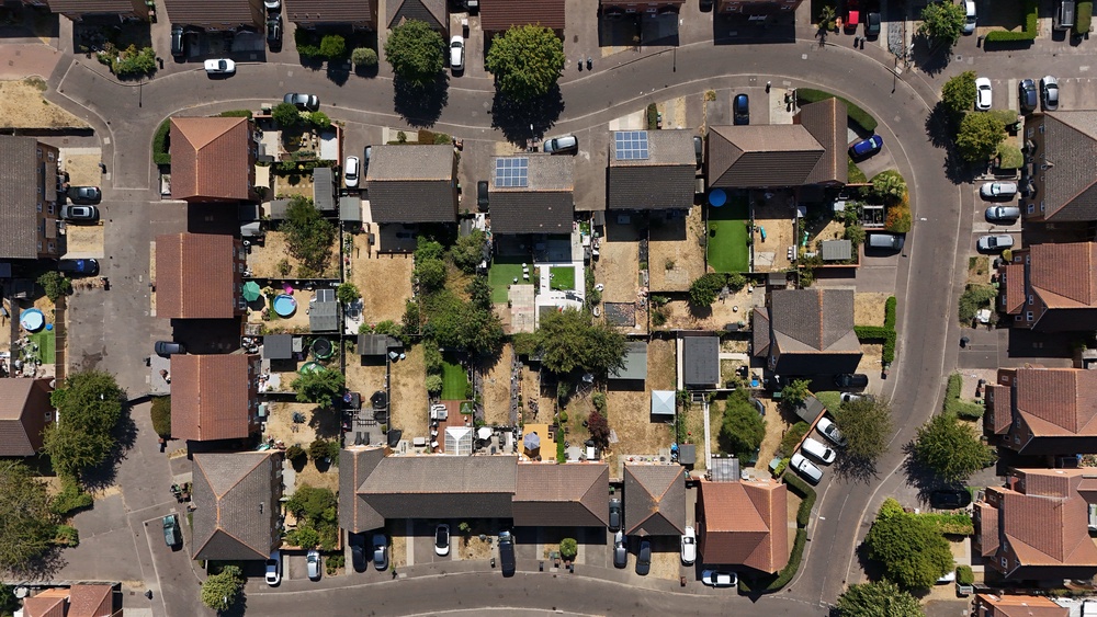 Parched gardens of homes in Dagenham, east London (Yui Mok/PA) (PA Wire)